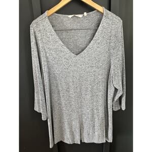 Soft Surroundings 2X Womens Gray Marled Knit V-Neck Tunic Top Pullover Sweater